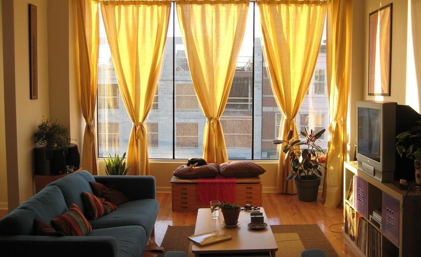 Amazing new modern curtain for small living room design ideas 2014 contemporary yellow color curtains with wood vanity cabinets ideas